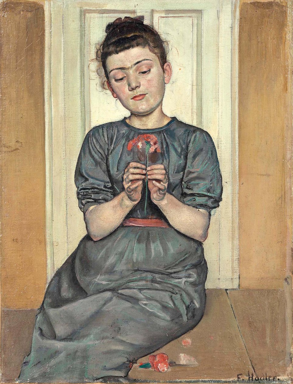 Girl arranging flowers Girl with carnation, c. 1886 by Ferdinand Hodler