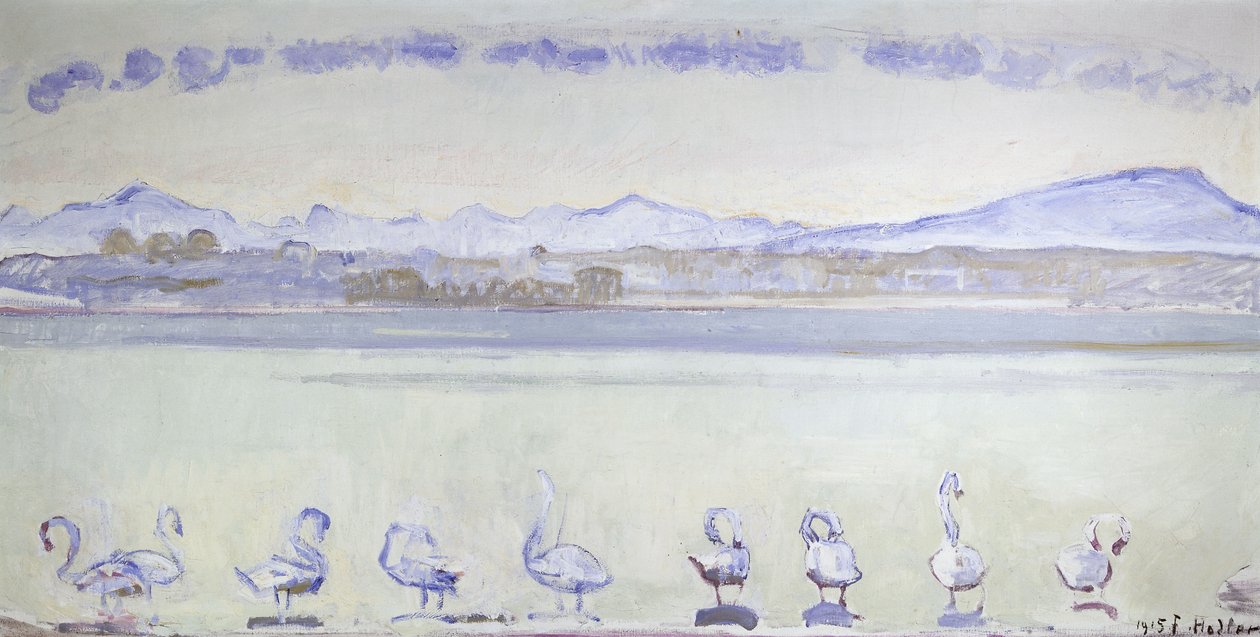 Nine Swans in Front of a Mountainous Landscape by Ferdinand Hodler