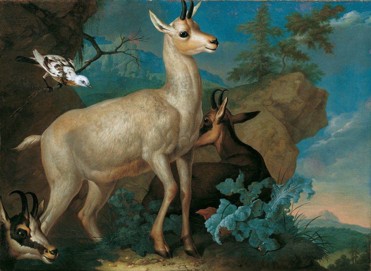Three Mountain Goats and a Blackbird by Ferdinand Phillip de Hamilton