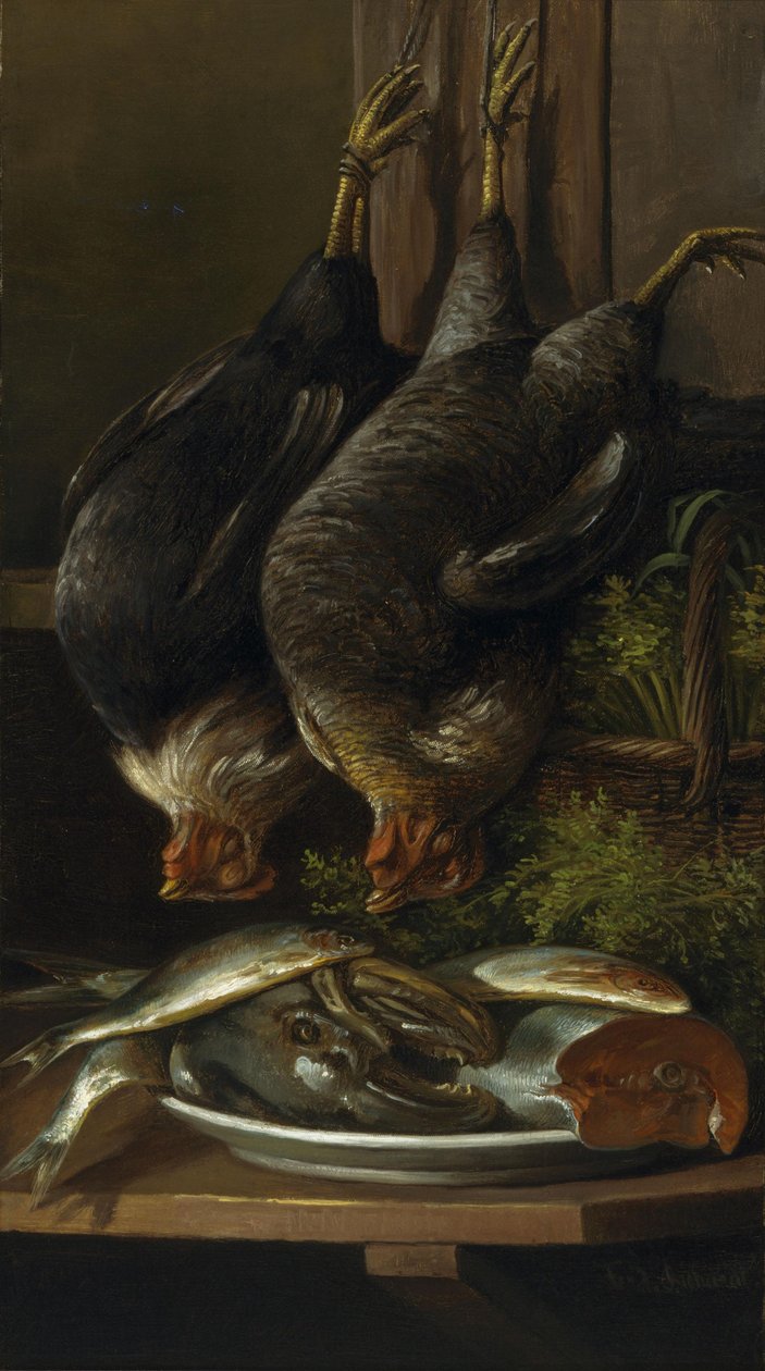 Still Life with Chickens and Fish by Ferdinand Richardt