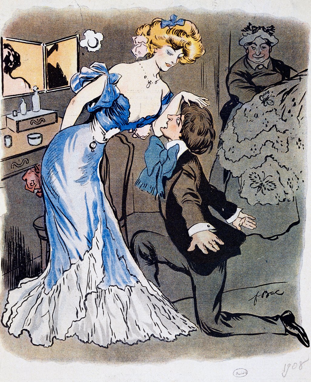 Les Demi-mondaines, poet Innamorato, caricature in 1908 by Ferdinand Sigismund Bac