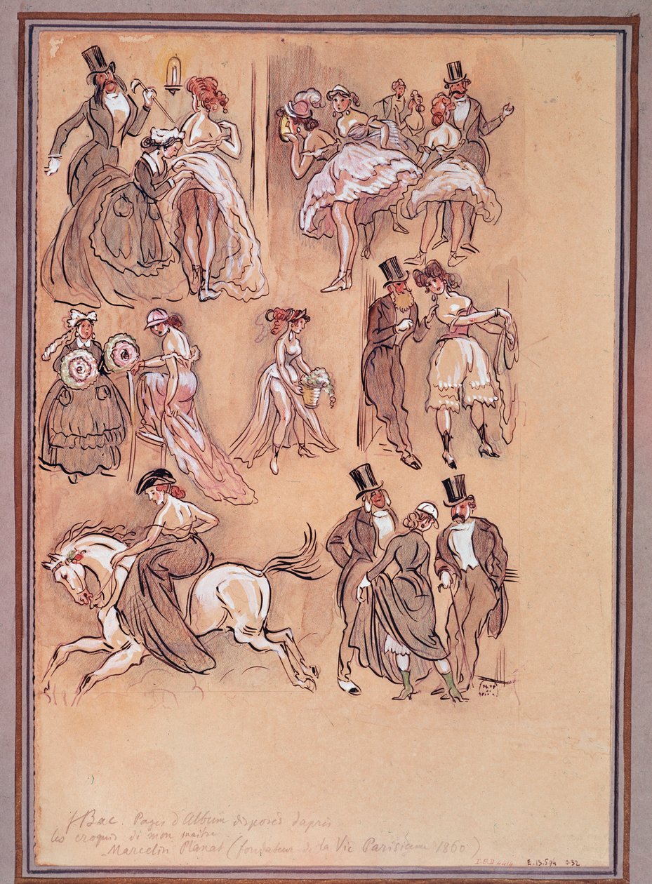 Second French Empire: Fashion Plate for Dancers, Rider and Elegant Gentlemen by Ferdinand Sigismund Bac