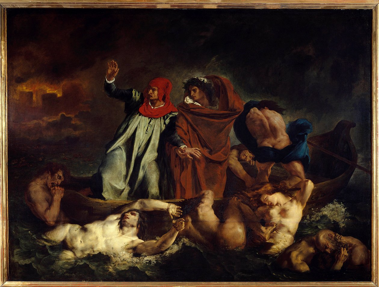 Dante and Virgil or the Boat of Dante. Illustration for chant VIII of La Divine Comedie (Divina Commedia) by Dante Alighieri (1265-1321) by Ferdinand Victor Eugene Delacroix