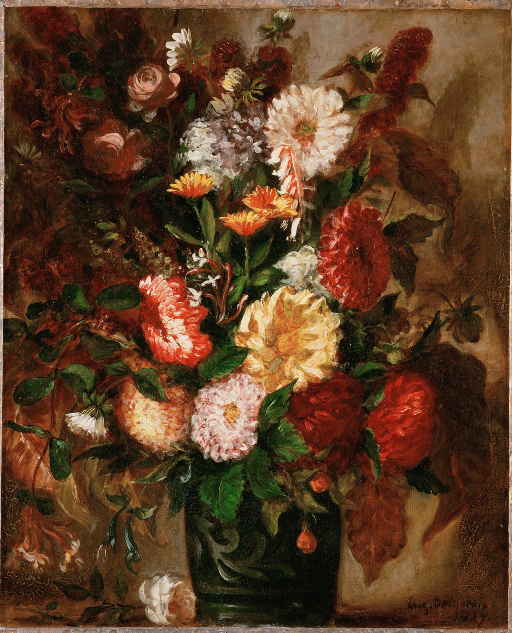 Flowers in an Earthenware Pot by Ferdinand Victor Eugene Delacroix