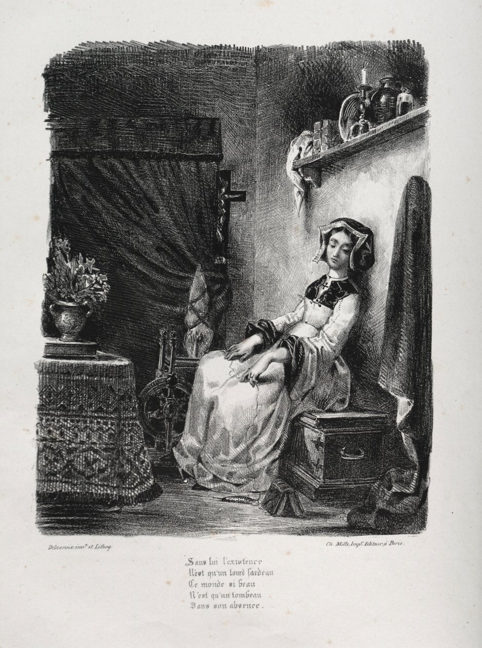 Illustrations for Faust: Marguerite with the Wheel, 1828 by Ferdinand Victor Eugene Delacroix