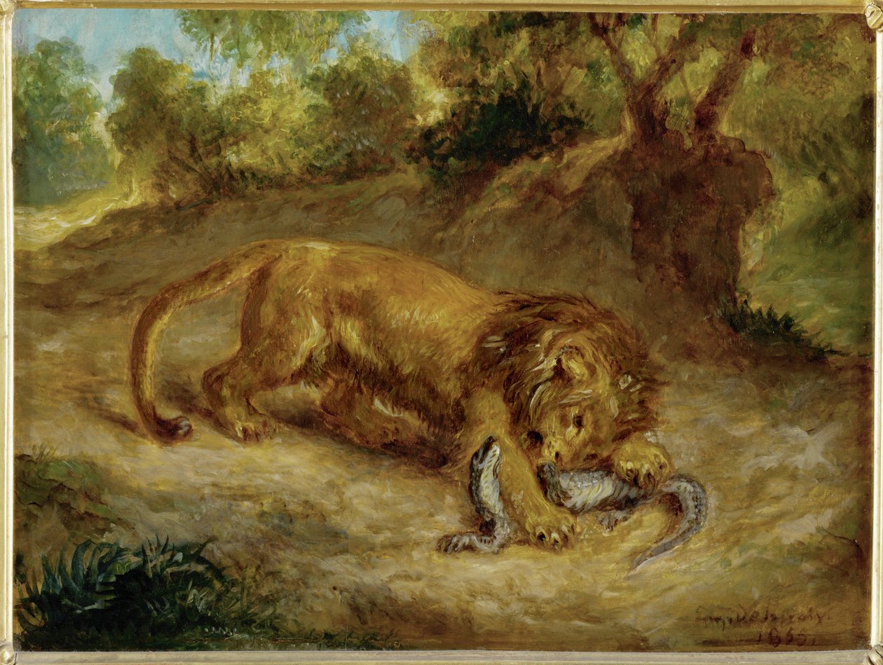 Lion and Cayman by Ferdinand Victor Eugene Delacroix