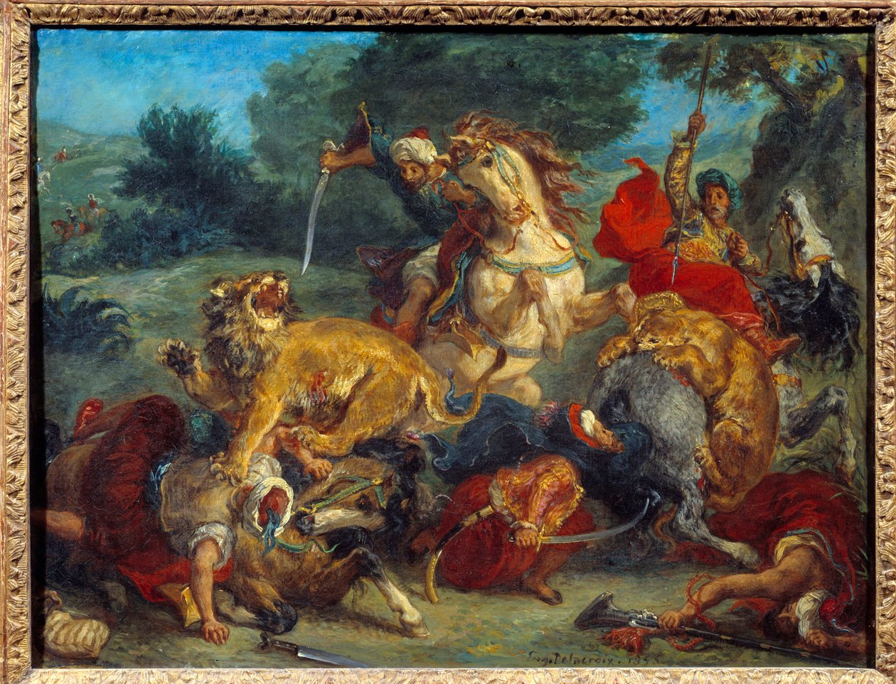 Lion hunt by Ferdinand Victor Eugene Delacroix