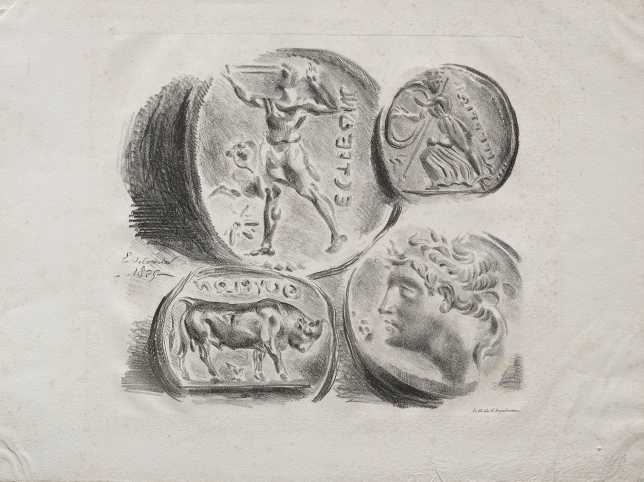Sheet of Four Antique Medals by Ferdinand Victor Eugene Delacroix