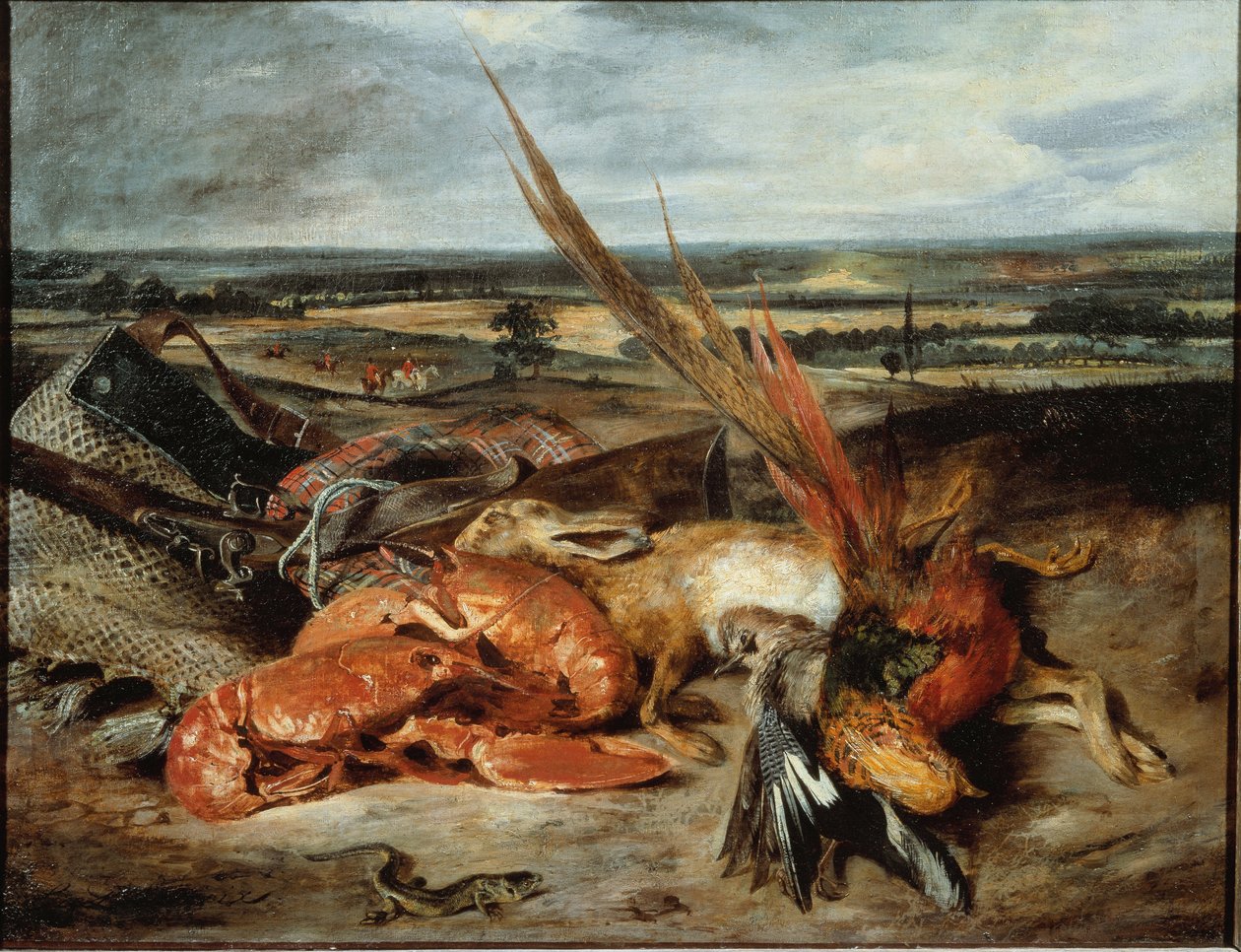 Still Life with Lobster and Trophies of Hunting and Fishing by Ferdinand Victor Eugene Delacroix