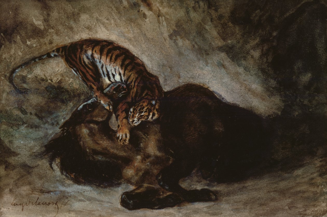 Tiger Attacking a Horse by Ferdinand Victor Eugene Delacroix
