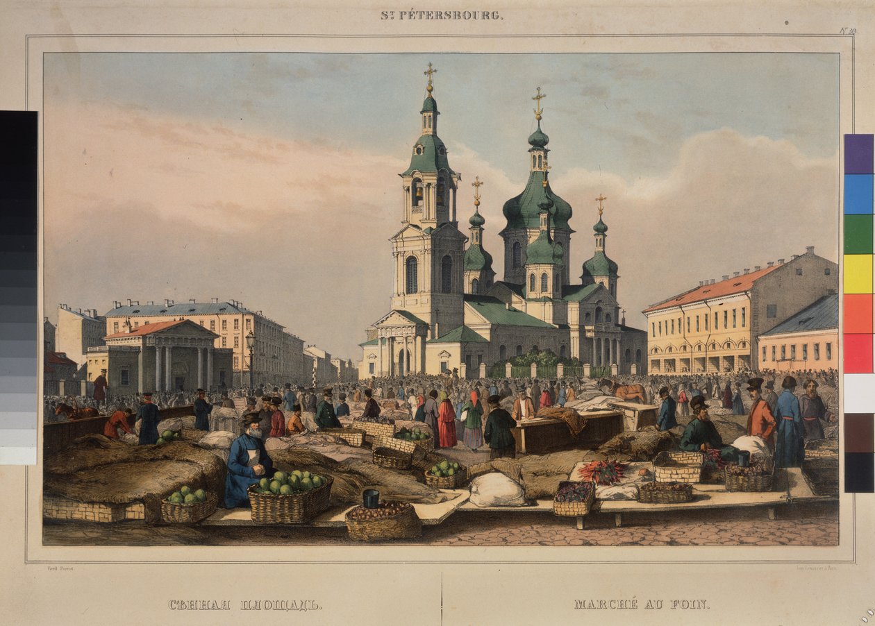 Hay Market and the Cathedral of the Assumption of the Mother of God, Saint Petersburg by Ferdinand Victor Perrot