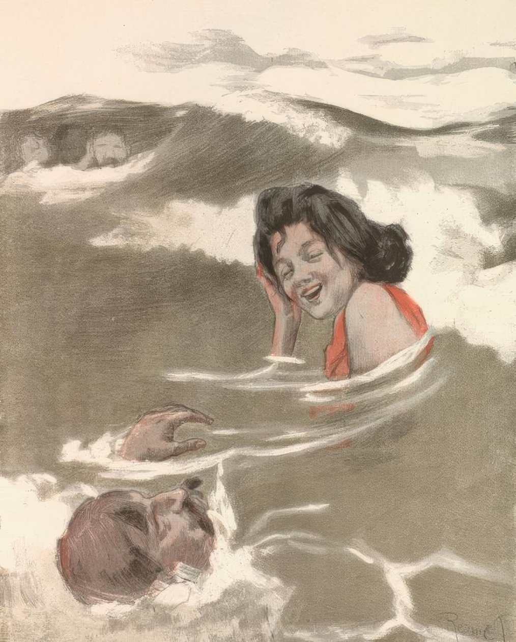In the Play of the Waves / Gracious Miss, the Ocean is Yours by Ferdinand von Reznicek