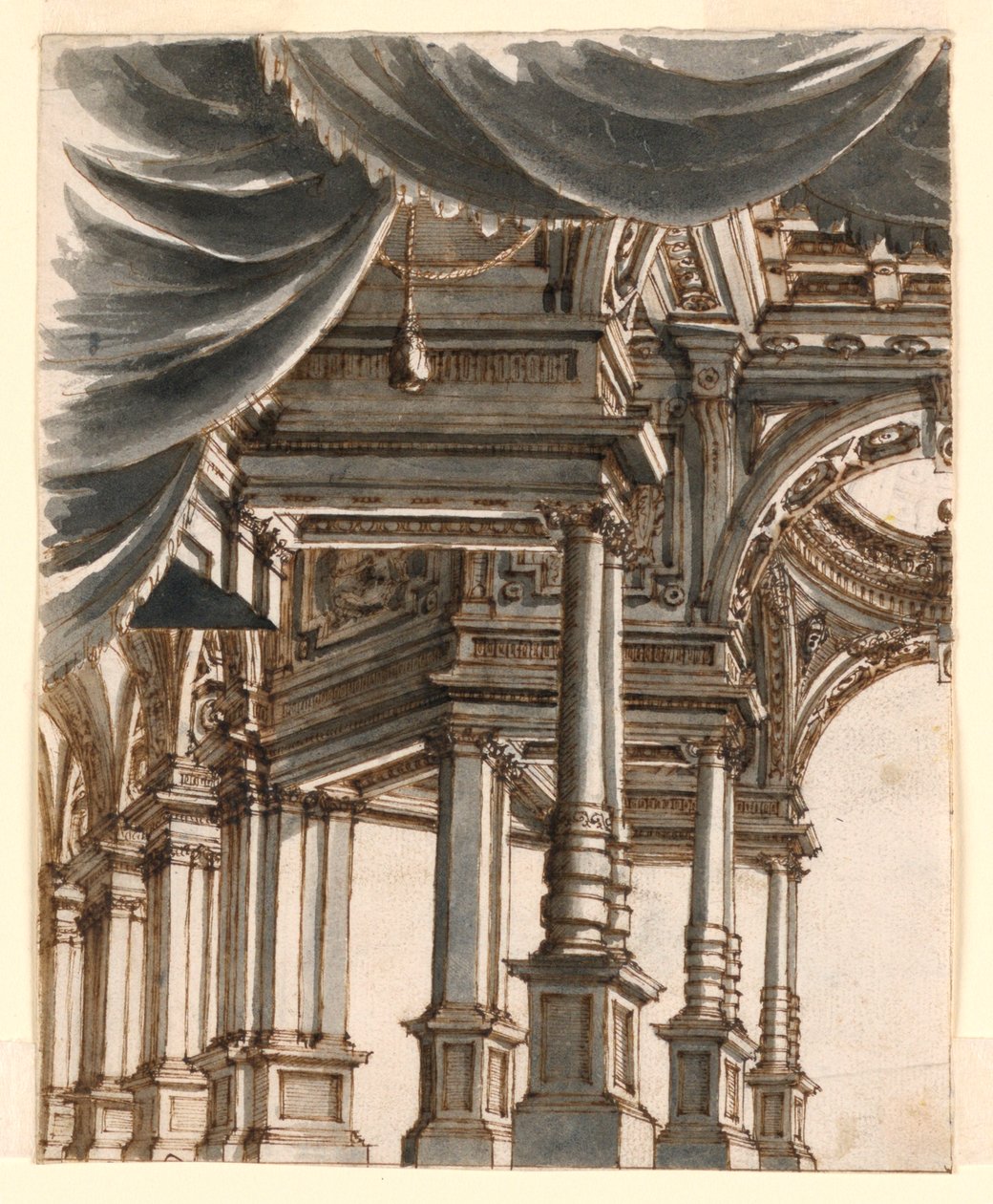 Stage Design: Palace Atrium Supported by Columns and Pillars by Ferdinando Galli Bibiena
