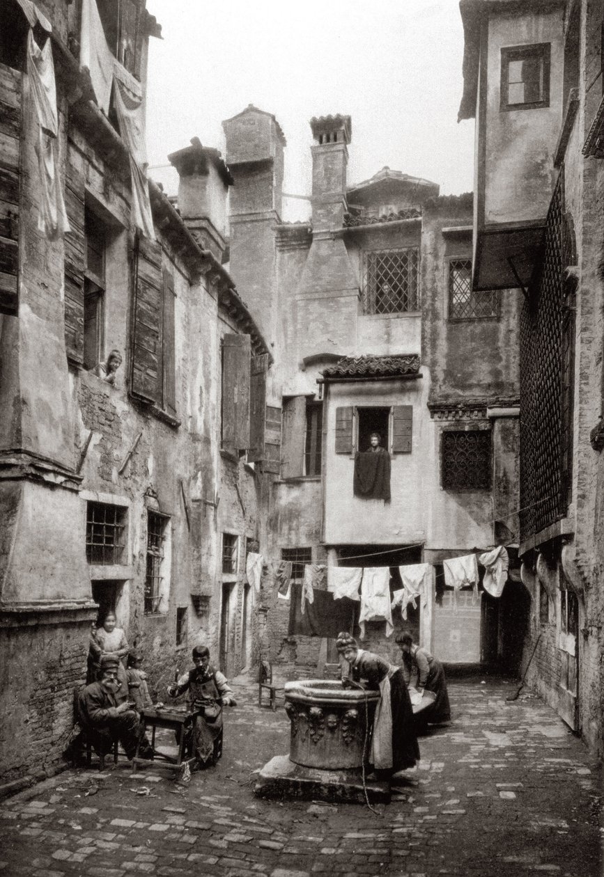 A Courtyard Surrounded by Buildings in Venice, c.1880 by Ferdinando Ongania