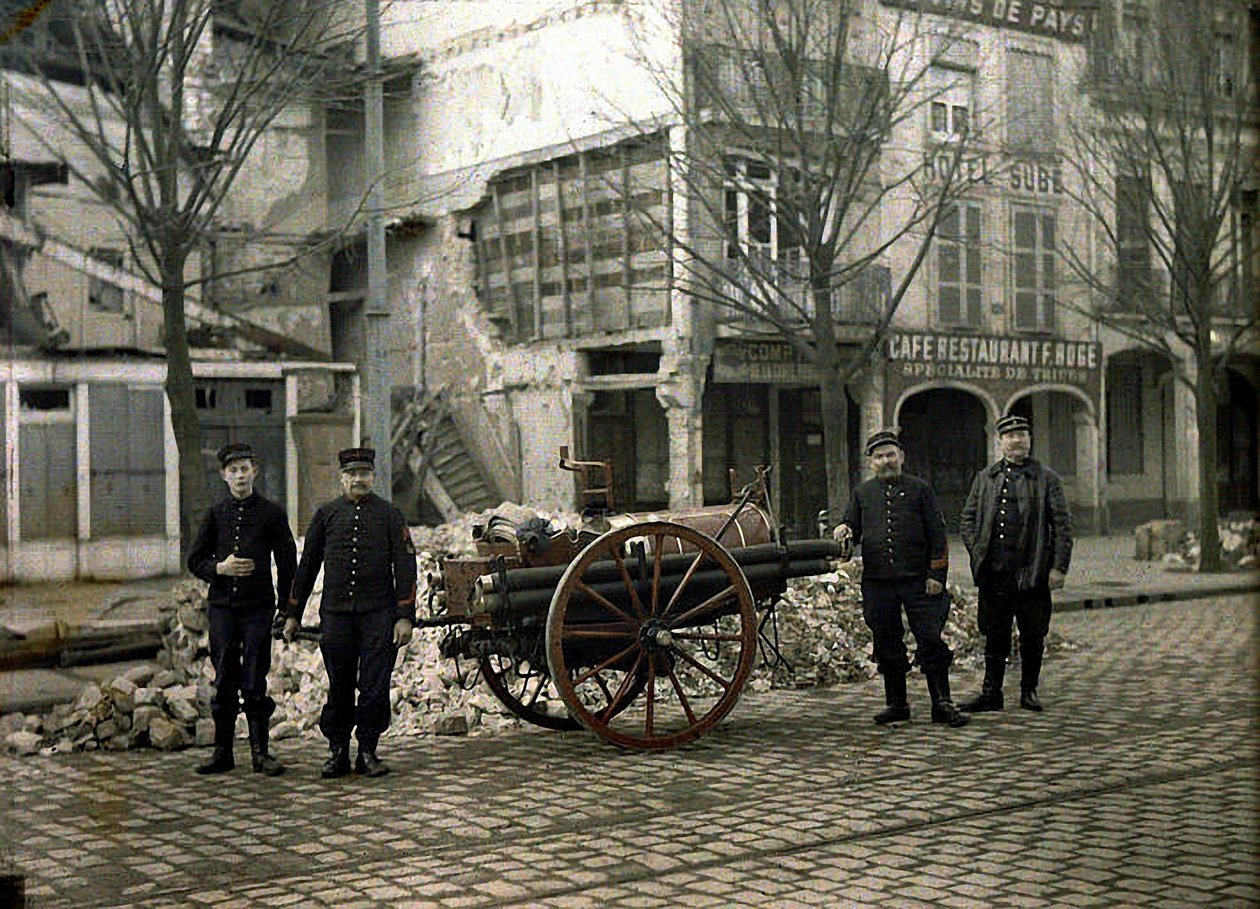 Four firemen with their equipment, Reims, Marne, France, 1917 by Fernand Cuville