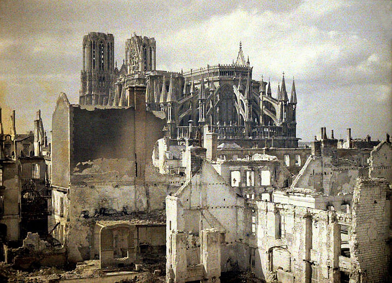 The Cathedrale Notre-Dame de Reims, Marne, France, 1917 (autochrome) by Fernand Cuville