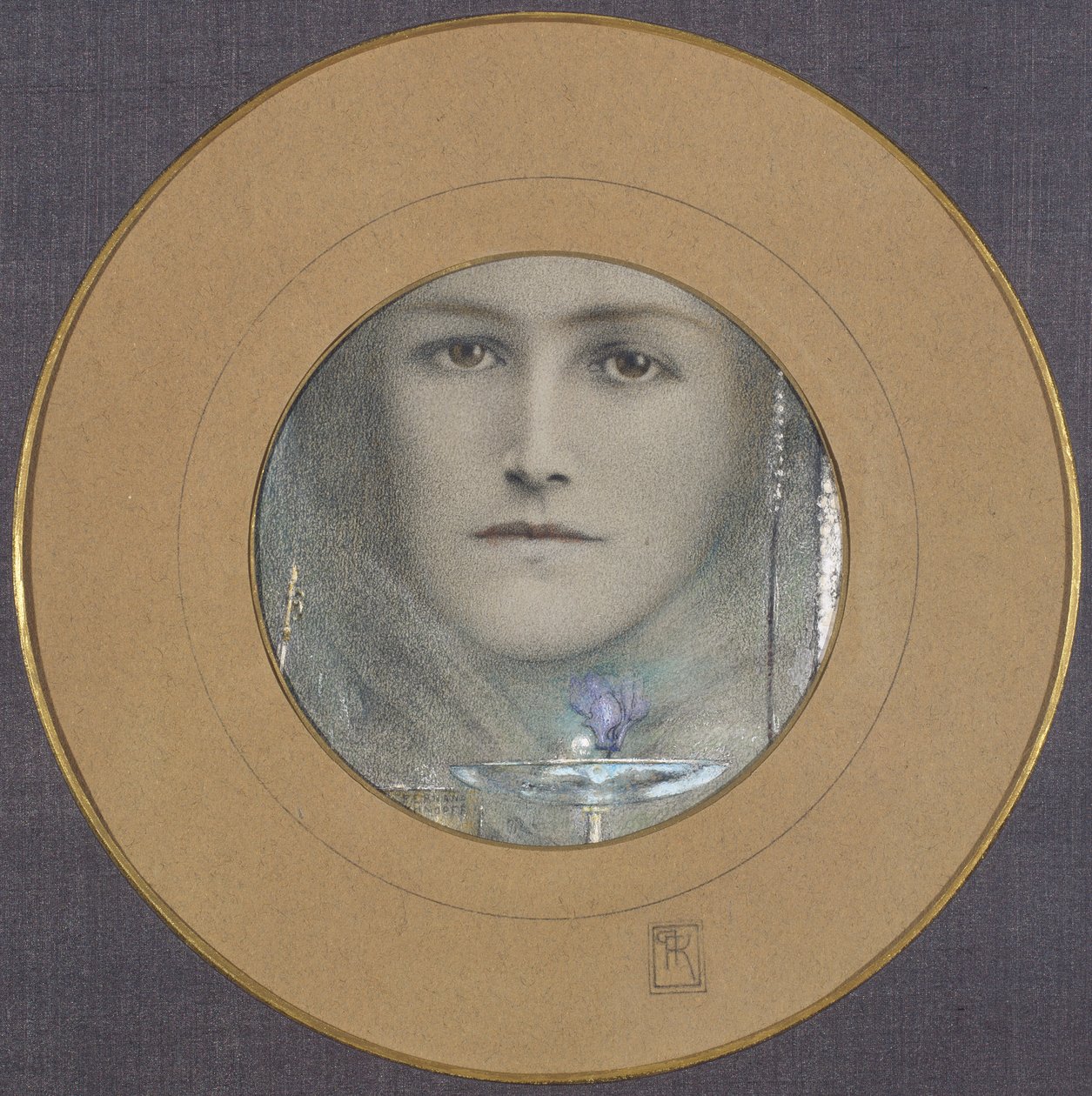 Brown Eyes and a Blue Flower by Fernand Khnopff