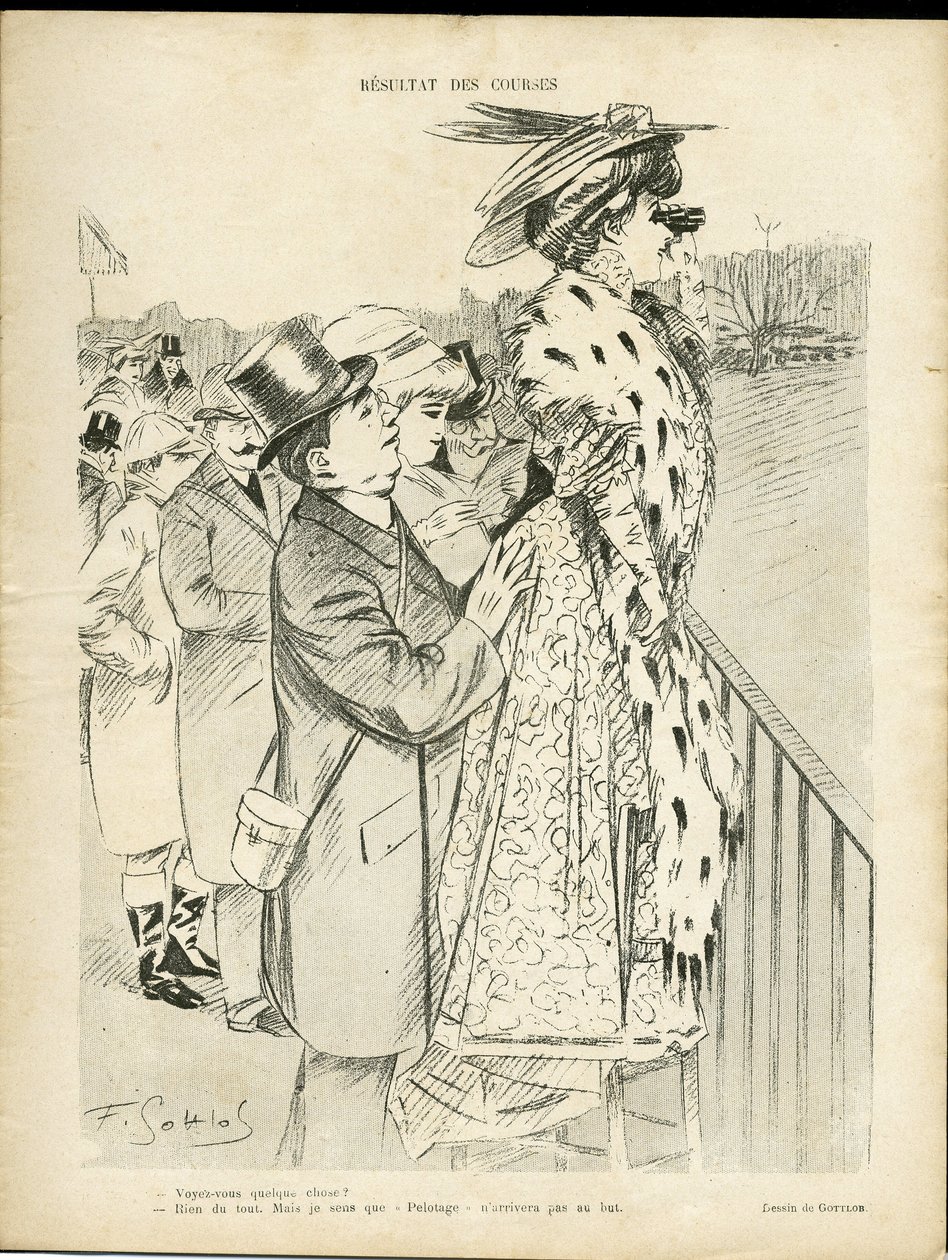 Illustration of Gottlob in Le Lire, 21/12/07 - Results of races - Love, Fashion, Life of the rich, Hippism - Women by Fernand Louis Gottlob