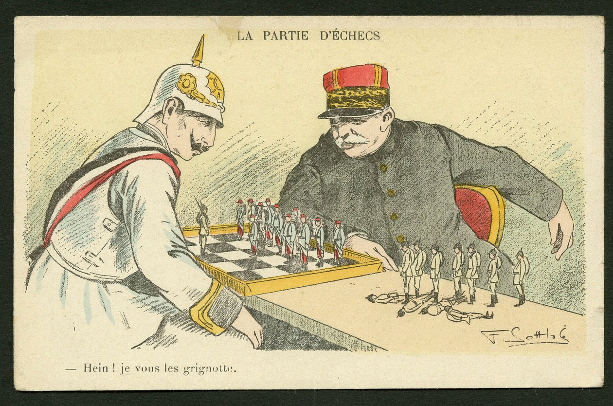 Postcard, Satirical in Colors: Hein! I Snack You - War of 14-18, Germany Prussia - William II, Joffre, Soldiers Illustration by Gottlob by Fernand Louis Gottlob