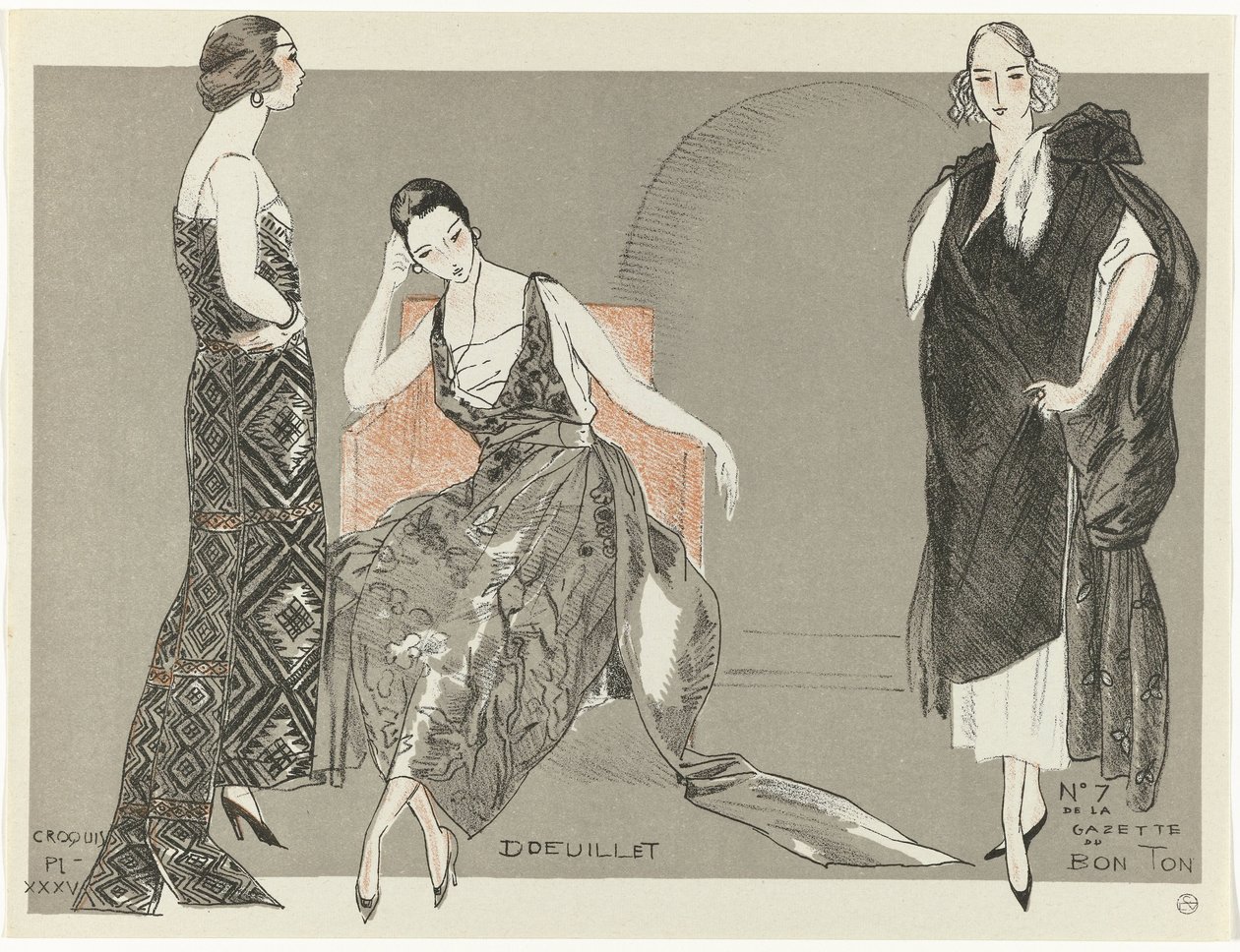 Gazette du Bon Ton, 1920 - No. 7, Croquis Pl. XXXV: Doeuillet by Fernand Siméon