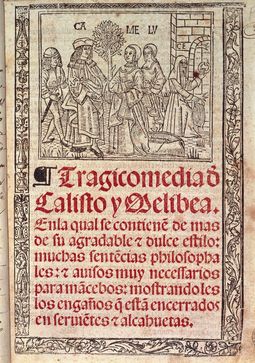Miniature on Parchment on the Cover of the Celestina or Tragicomedia de Calisto y Melibea, Spanish Manuscript by Fernando de Rojas, Published in 1531 by Fernando de Rojas