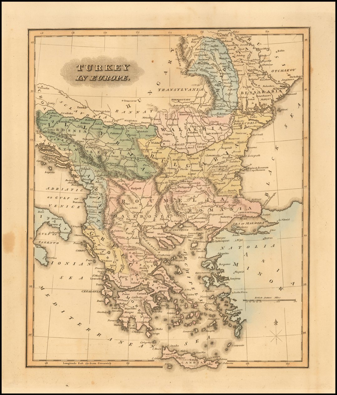 1823 map of Turkey in Europe by Fielding Lucas Jr.