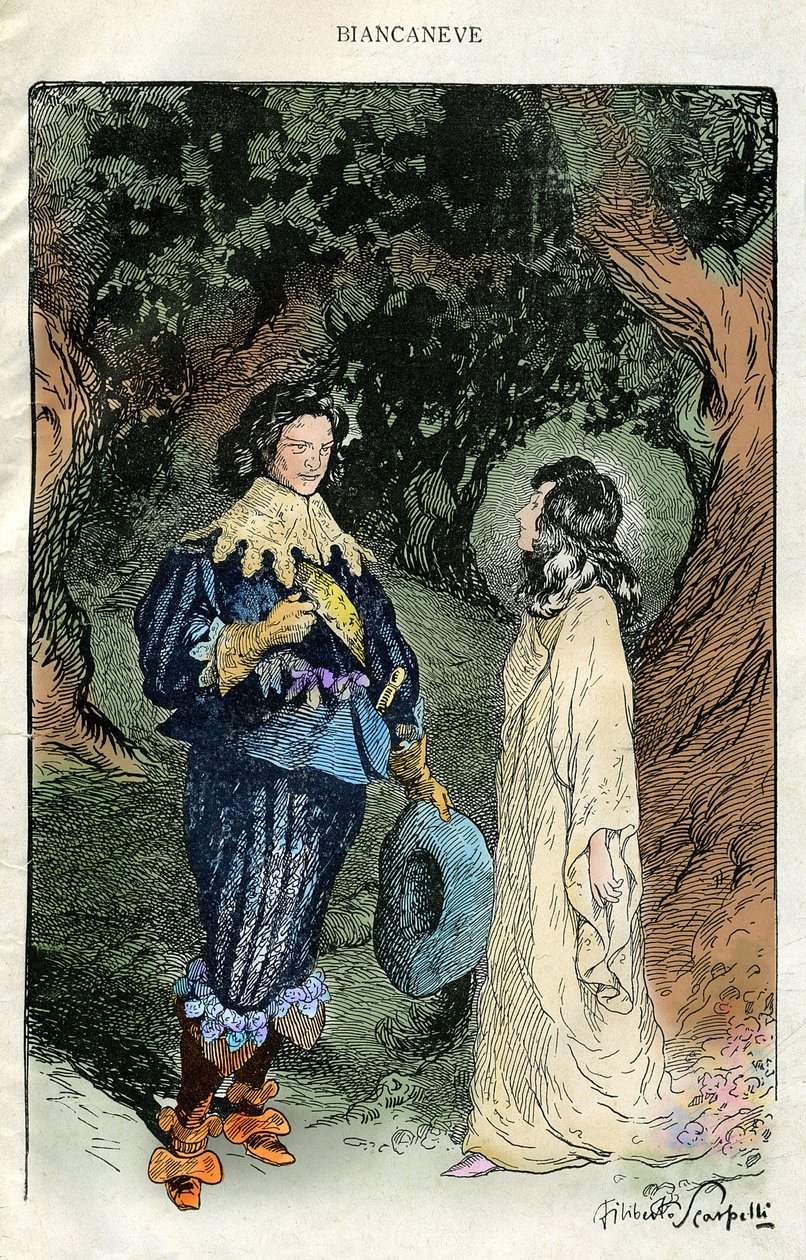 Illustration by Filiberto Scarpelli for the fable "Snow White" from a collection of fables by the Brothers Grimm "Snow White and Other Tales" by Filiberto Scarpelli