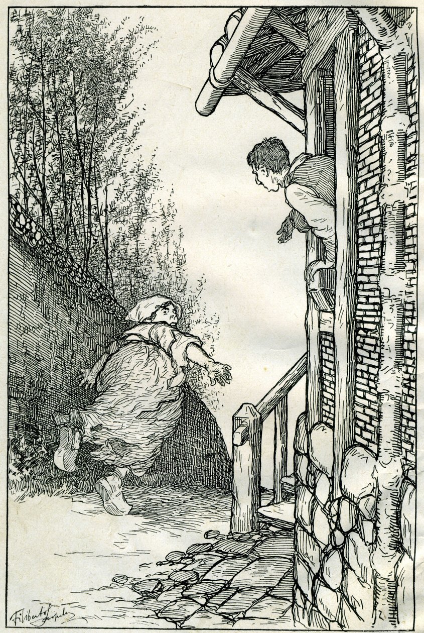 Illustration by Filiberto Scarpelli for the fable "Toinette the Fool" from a collection of fables by the Brothers Grimm "Snow White and Other Tales" by Filiberto Scarpelli