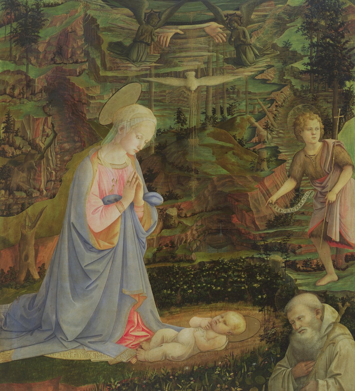 Adoration of the Child with the infant St John and St Romuald by Filippino Lippi