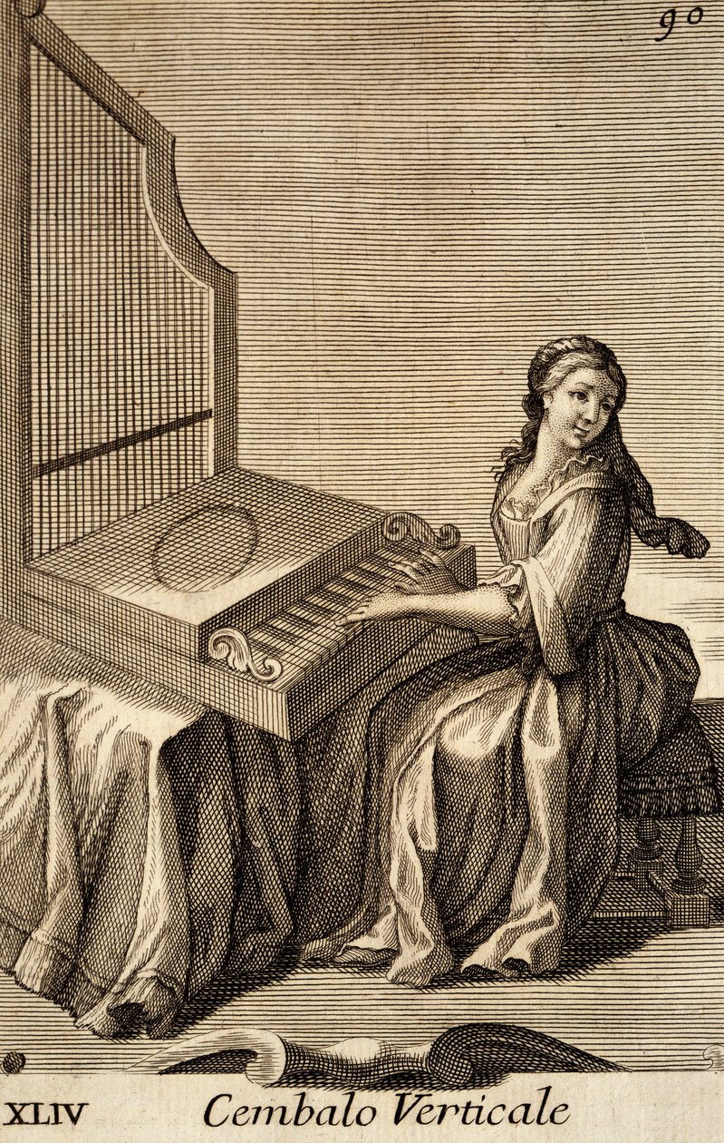 Woman playing the vertical harpsichord by Filippo Bonanni