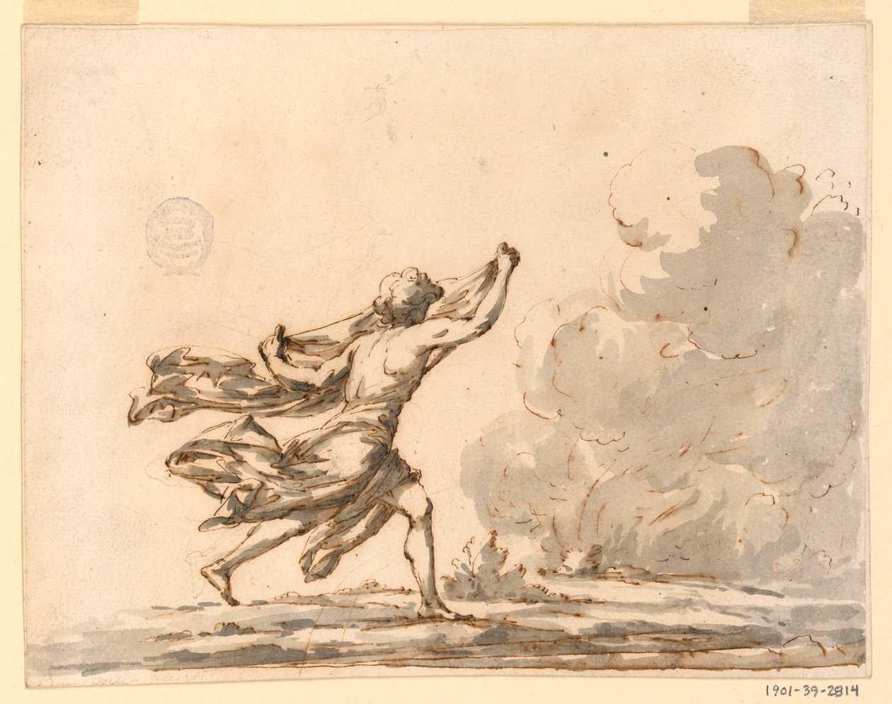 A Young Man Running Toward a Fire, mid-18th century by Filippo Marchionni