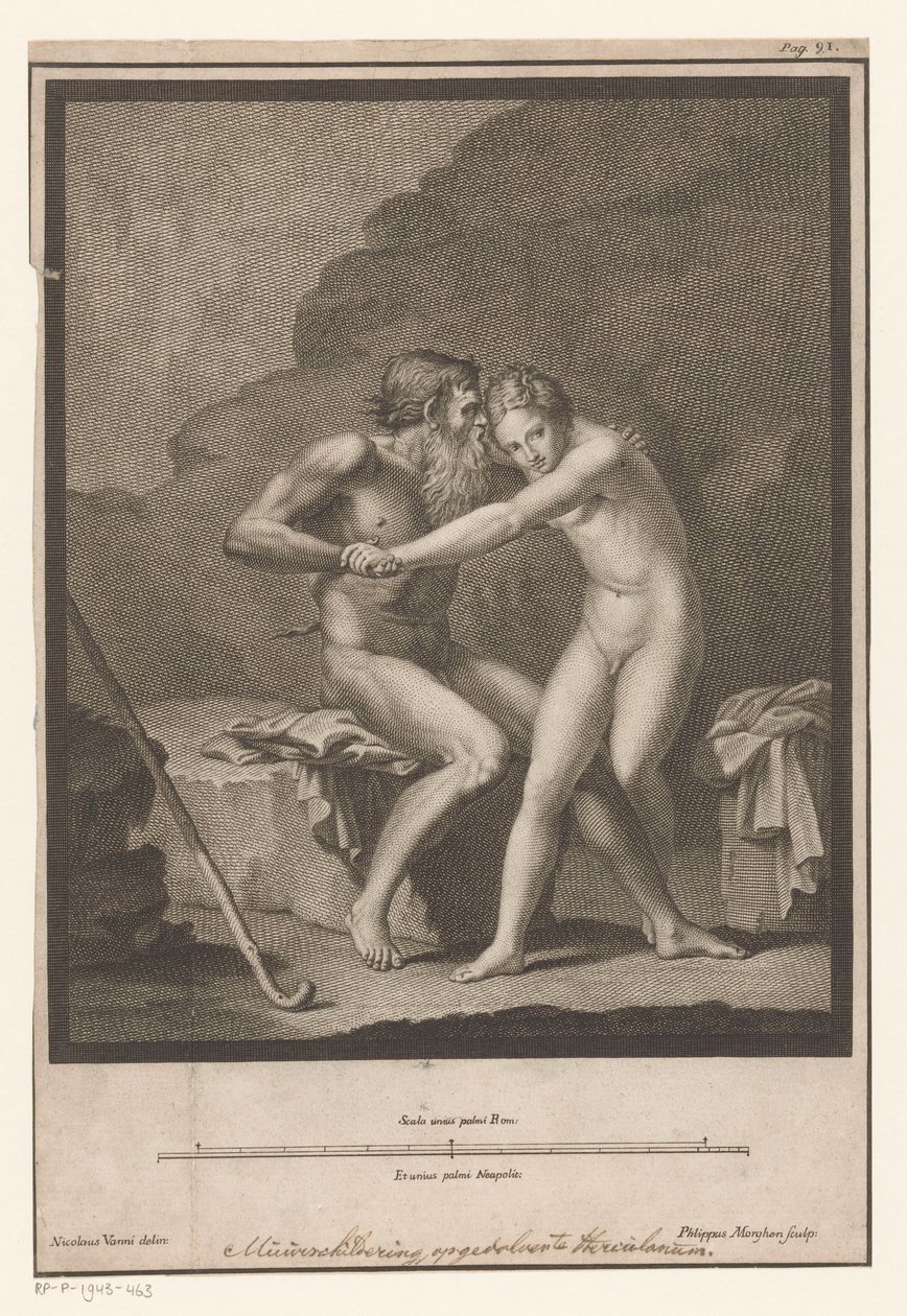 Naked Faun Attacking a Naked Youth or Nymph by Filippo Morghen