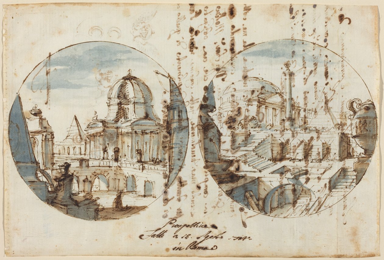 Architectural Fantasies with Temples and Pyramids by Filippo or Juvara Juvarra