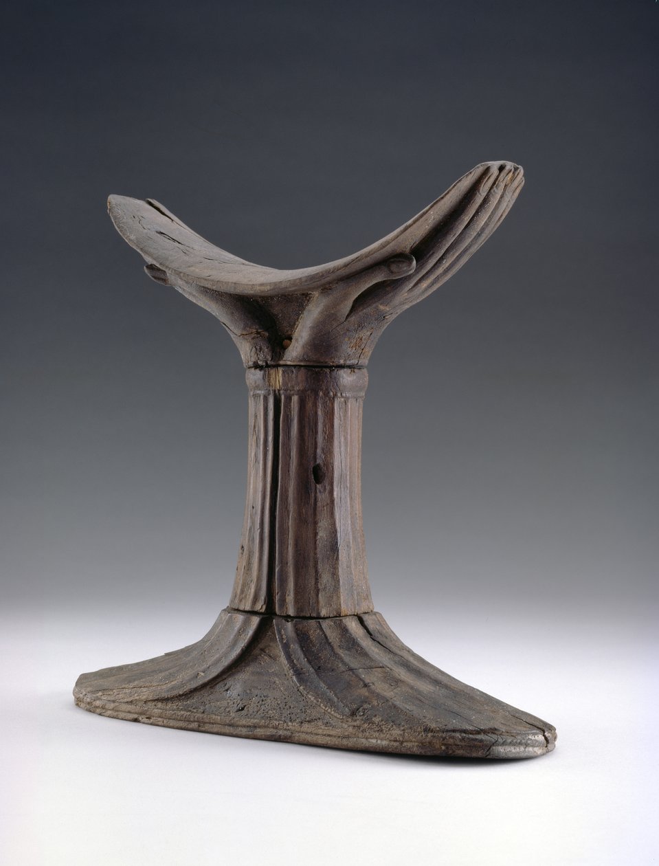 Wooden Headrest, the Headpiece Carved in the Shape of a Pair of Cupped Hands by First Intermediate Period Egyptian