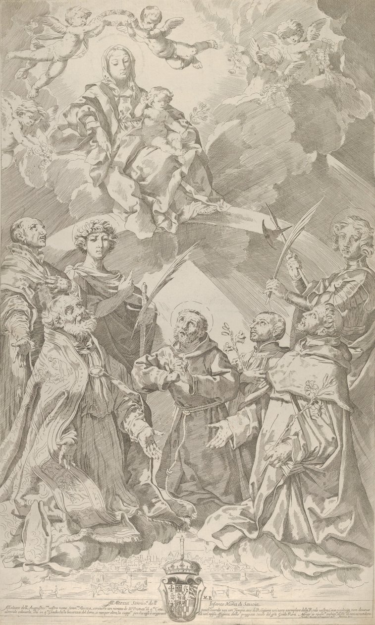 Patron Saints of Bologna Looking Upwards at the Virgin Who is Seated in the Clouds by Flaminio Torre