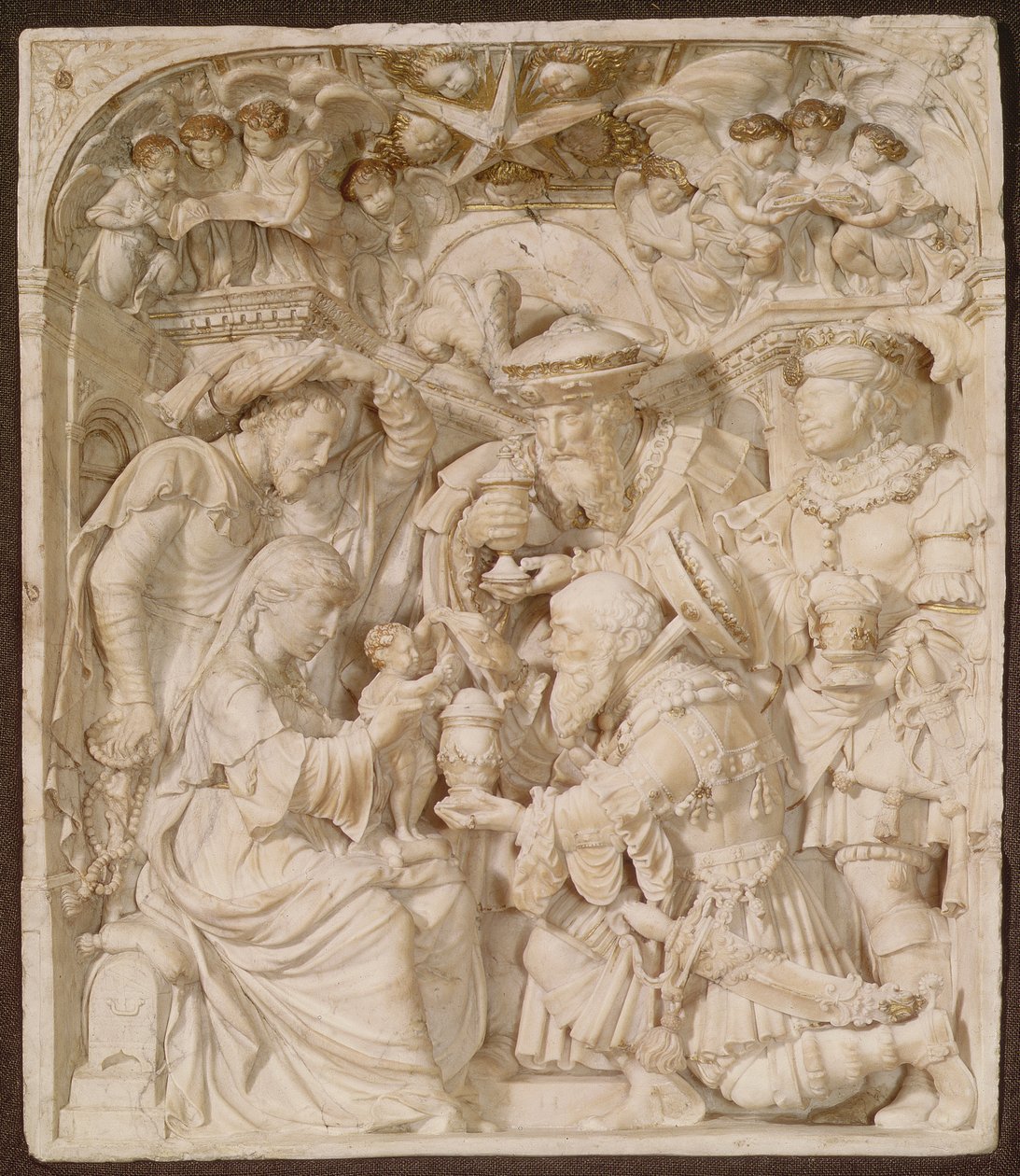 Adoration of the Magi, alabaster and painted gilt relief, Flemish, c.1540 by Flemish School