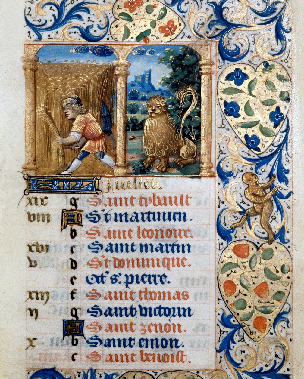 Calendar, July: A Peasant in a Wheat Field and the Sign of the Lion. Page from a Book of Hours, 16th Century, Badia de 