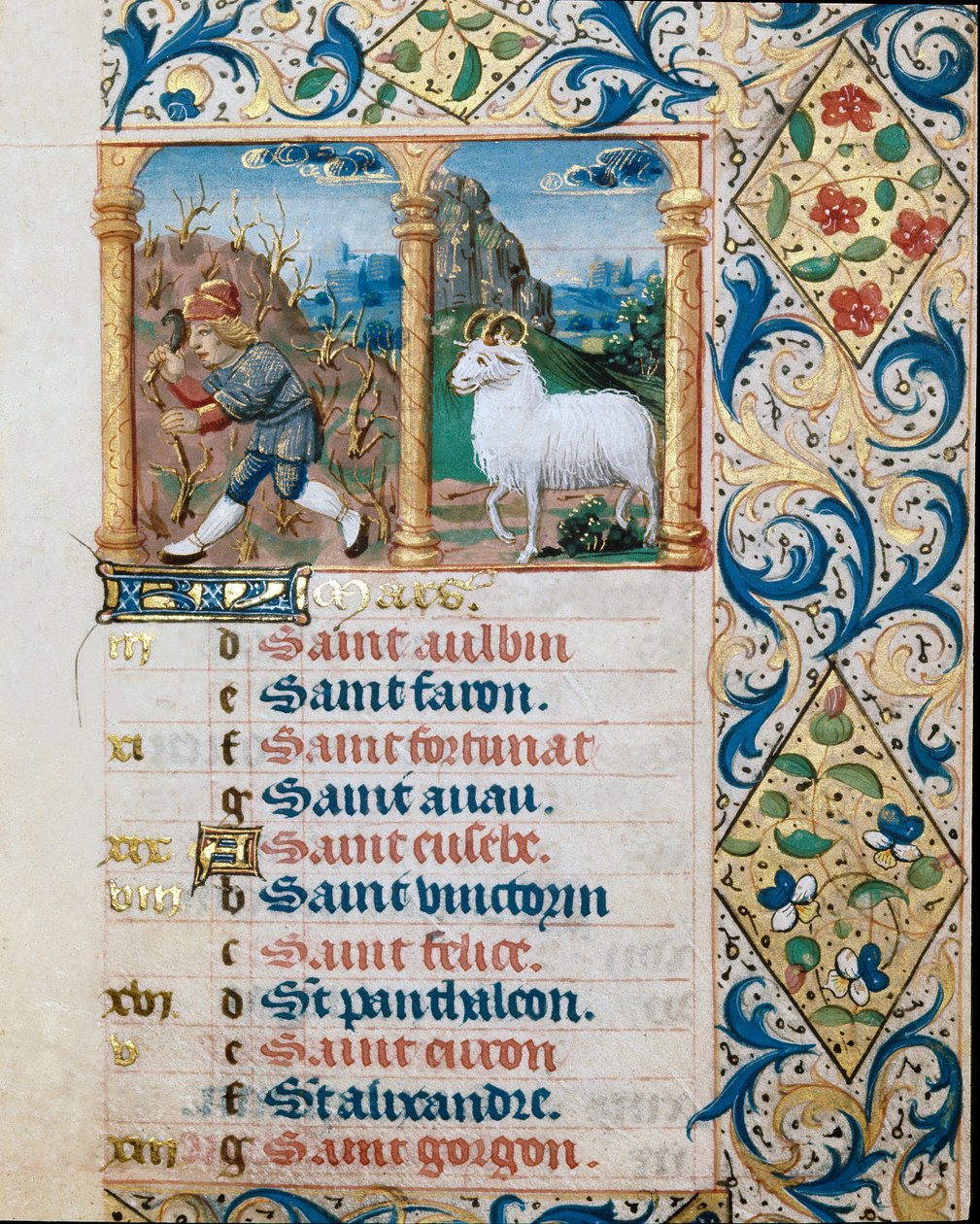 Calendar, the month of March, a sowing peasant and the ram by Flemish School
