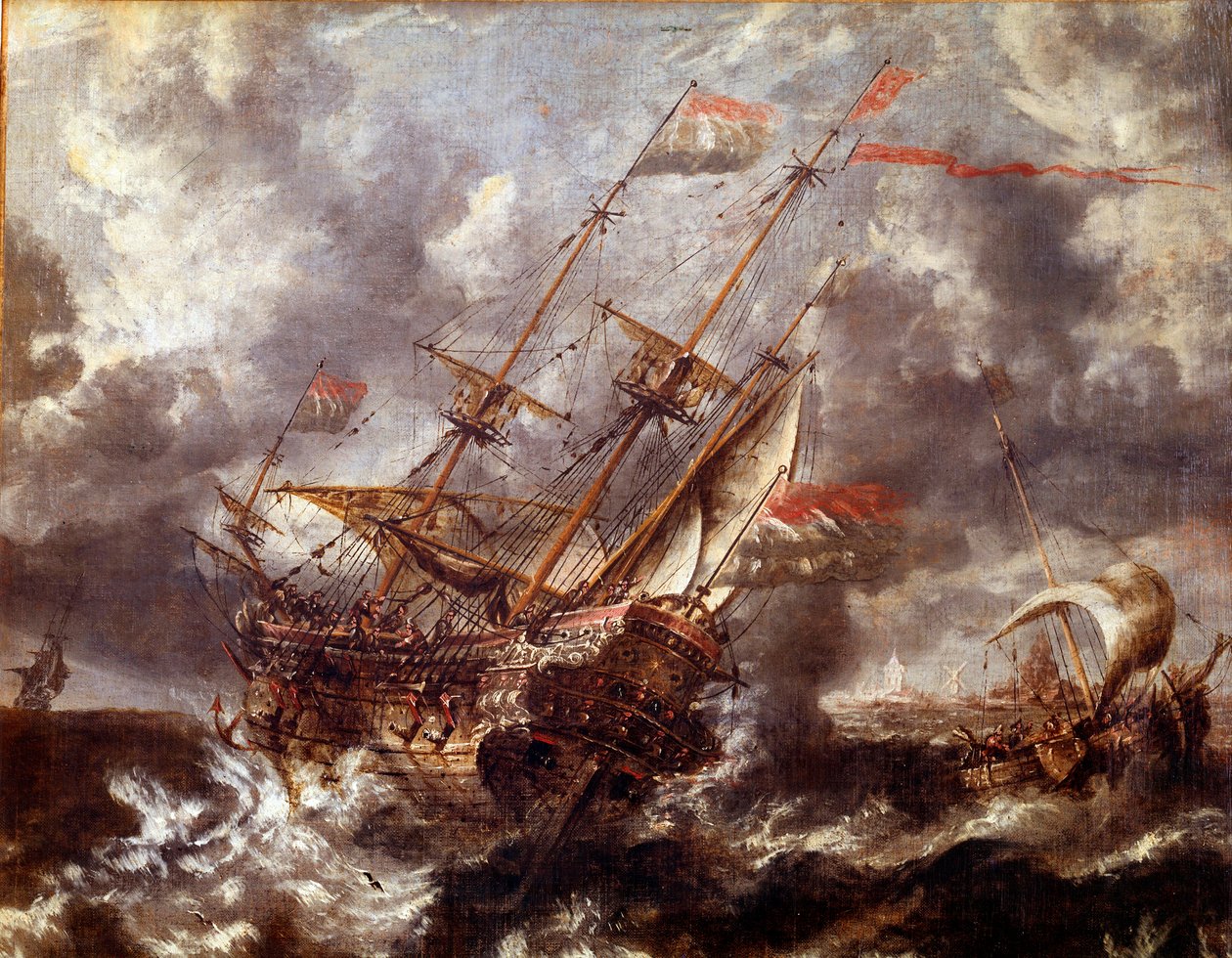 Dutch Boat Without the Storm by Flemish School