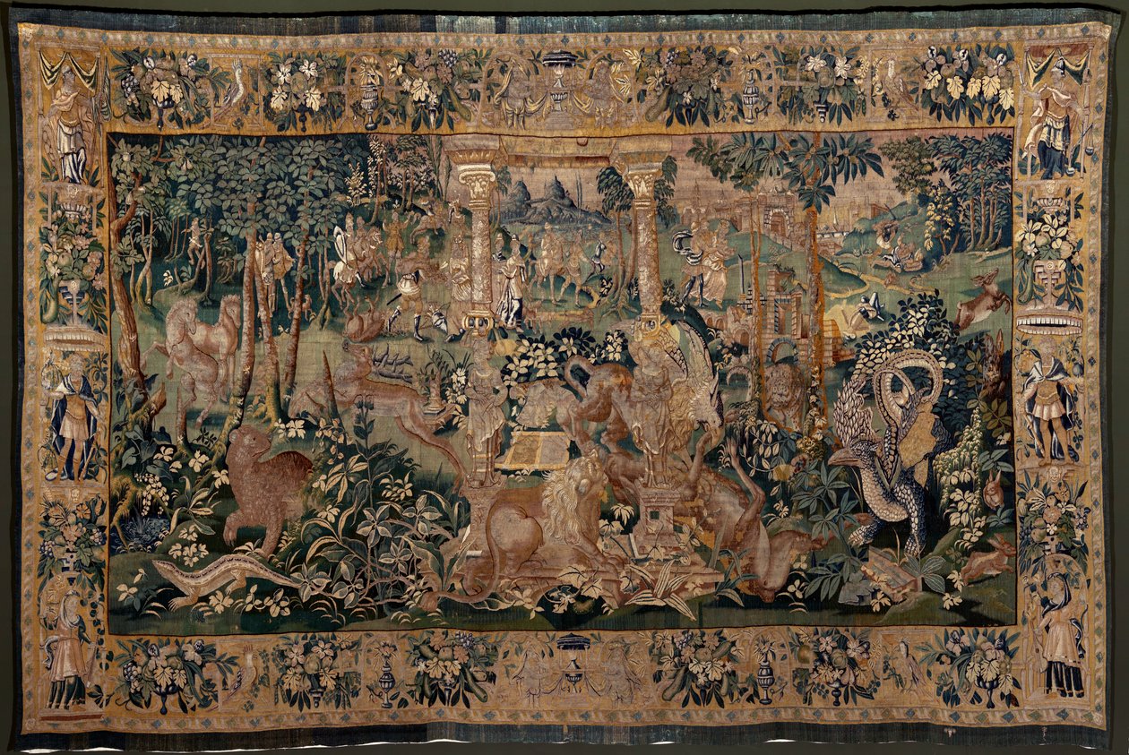 Landscape with Pergola and Big Beasts, with 2 Columns by Flemish School