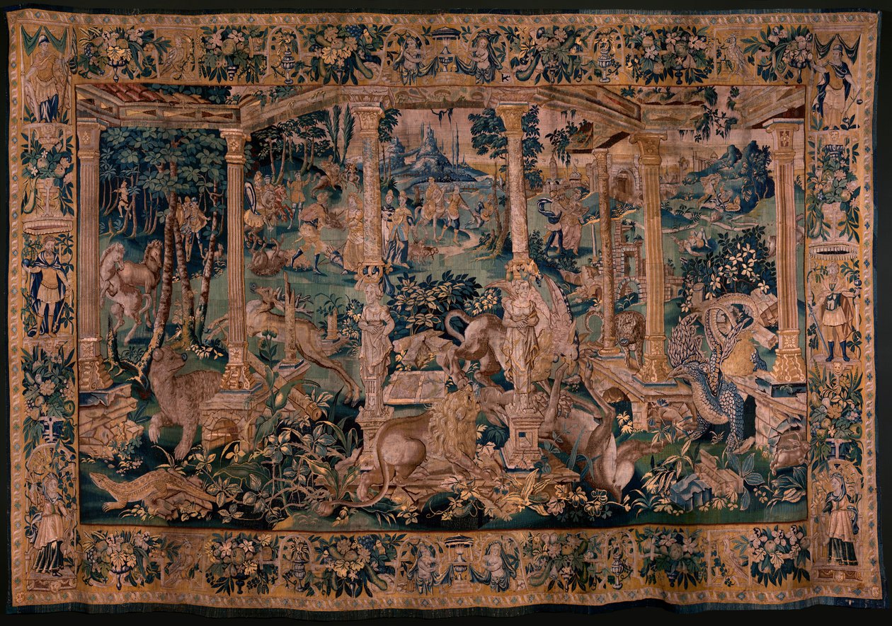 Flemish Tapestry. Landscape with Pergola and Large Animals. Version with Extensive Pergola. Atelier of Oudenaarde. 340x498cm. 17th Century. by Flemish School