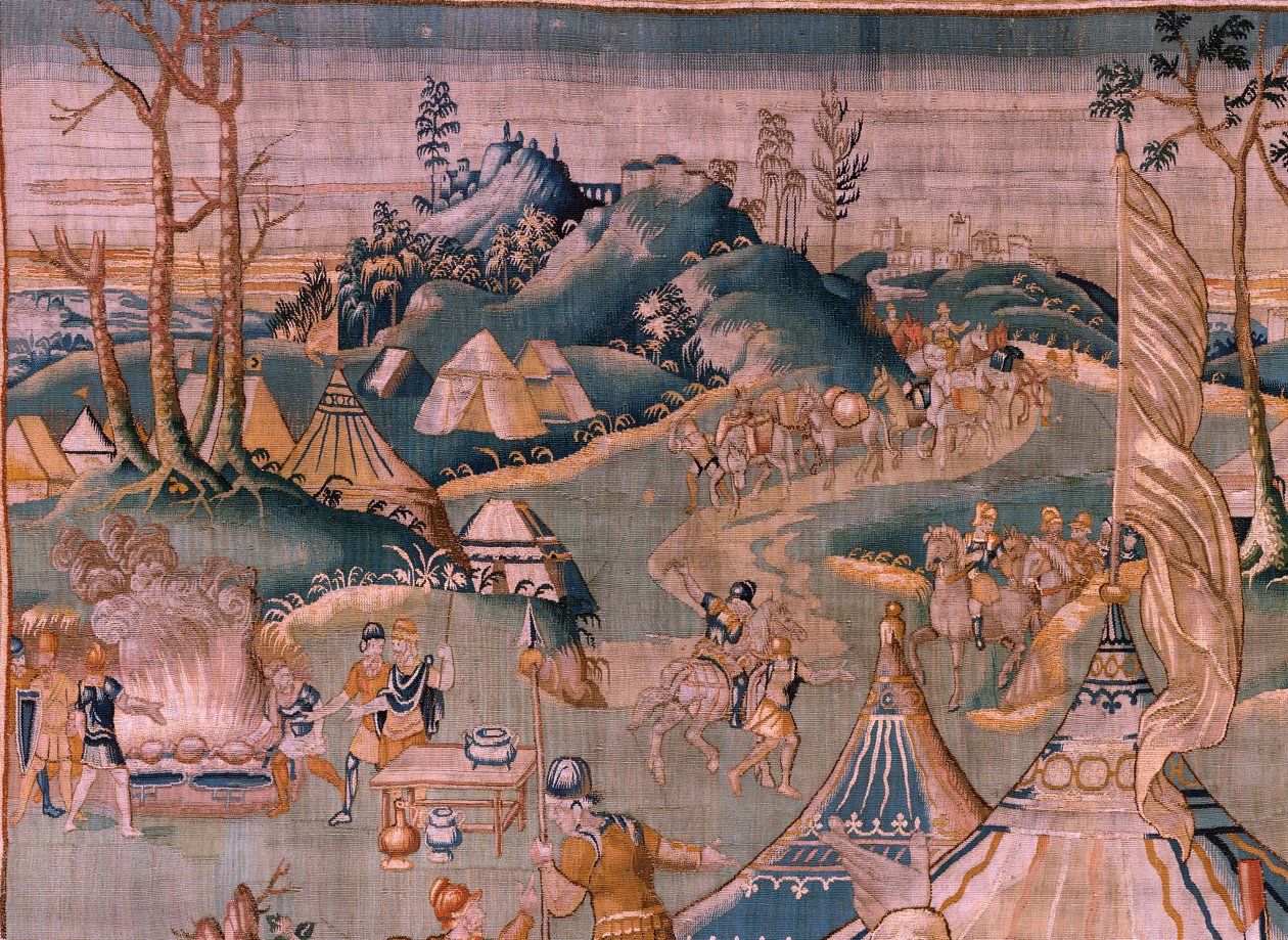 Flemish tapestry. Military camp near the river Granikos. Atelier of Oudenaarde. 17th century by Flemish School