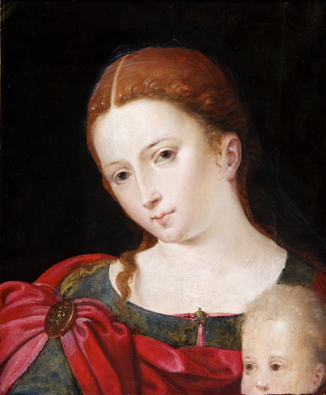 Head and Shoulders of a Girl in Red Cloak over Blue Dress, c.1550 by Flemish School
