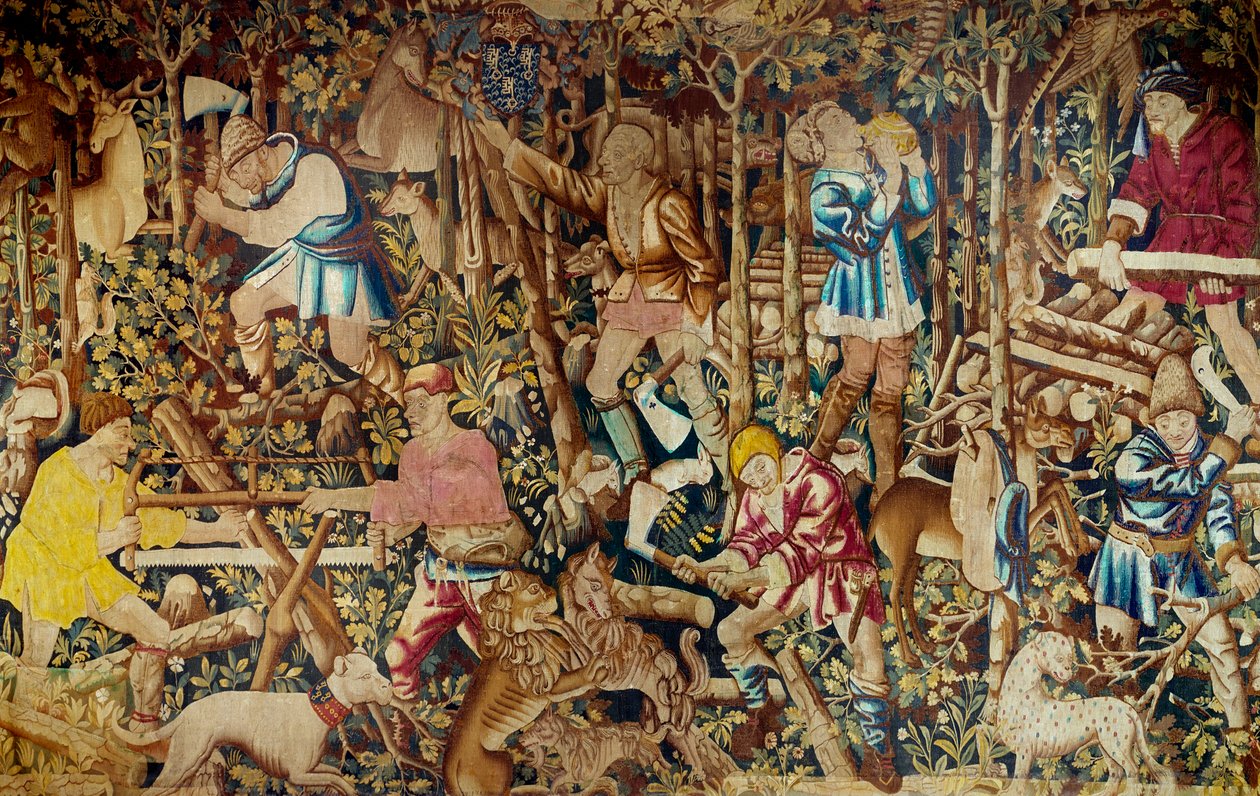 Scenes of harvest and woodcutter. Tapestry of the Flemish School. Tournai. 15th century Paris, decorative arts by Flemish School