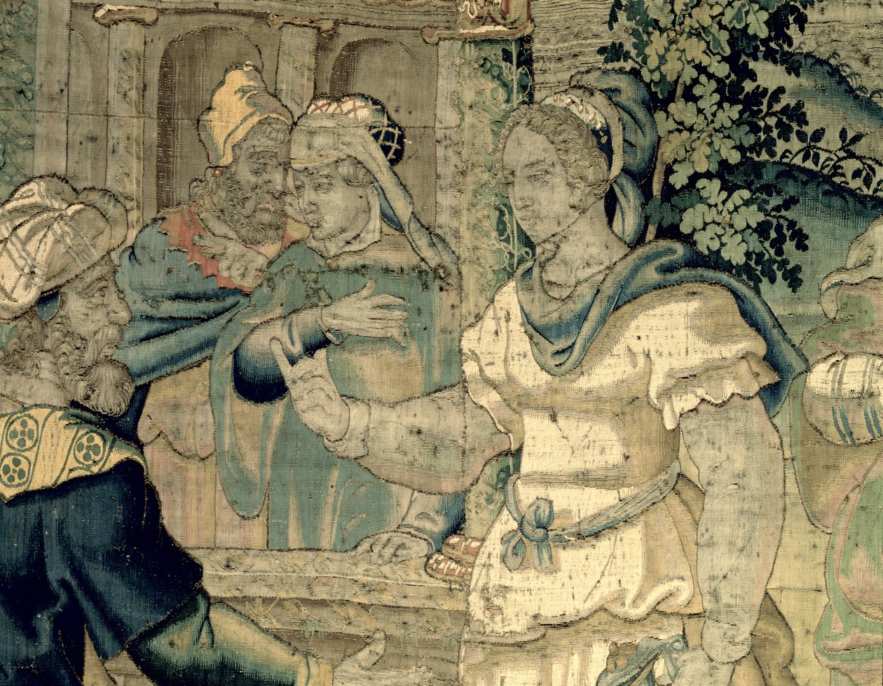 The daughters of Jethro tell their father about their meeting with Moses (detail) by Flemish School