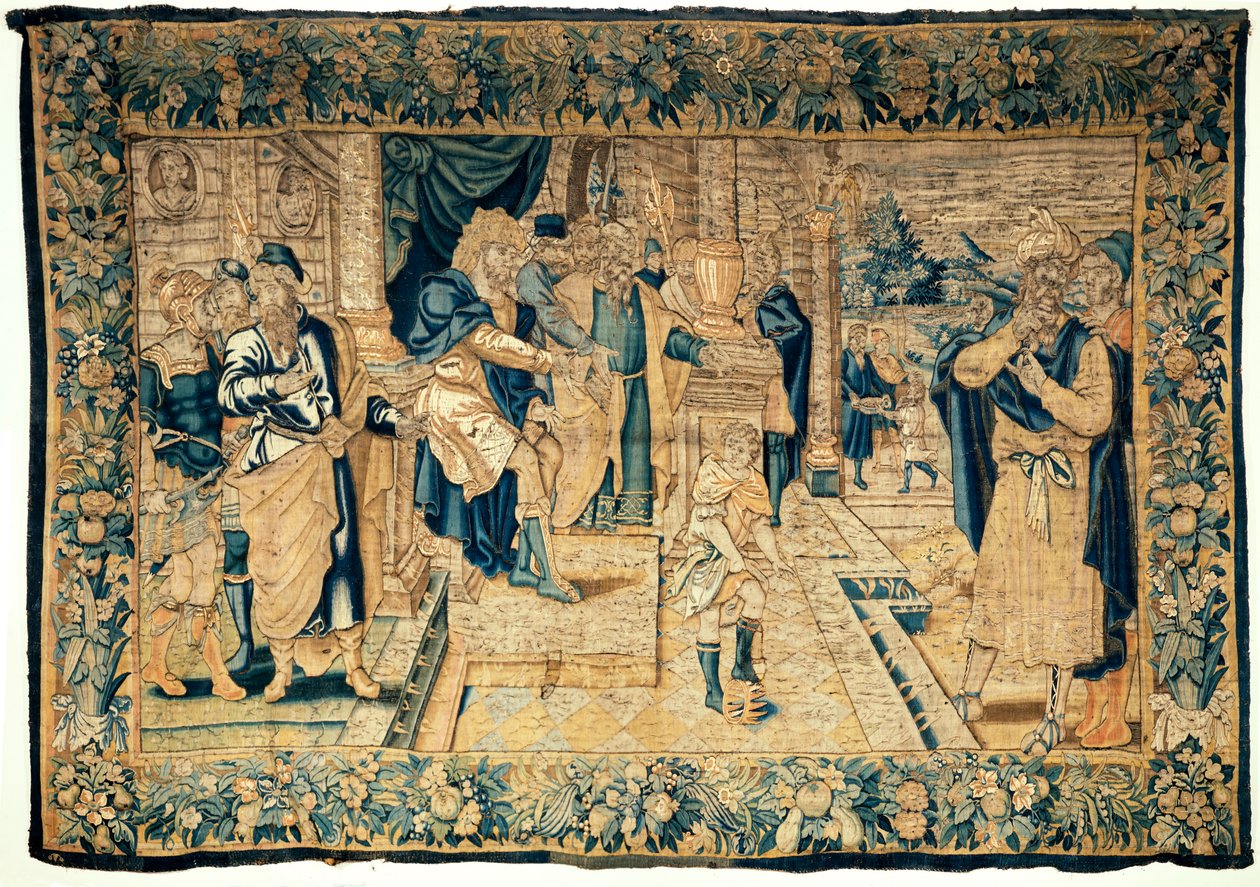 The university collections. Flemish tapestry. Moses breaks Pharaoh's ...