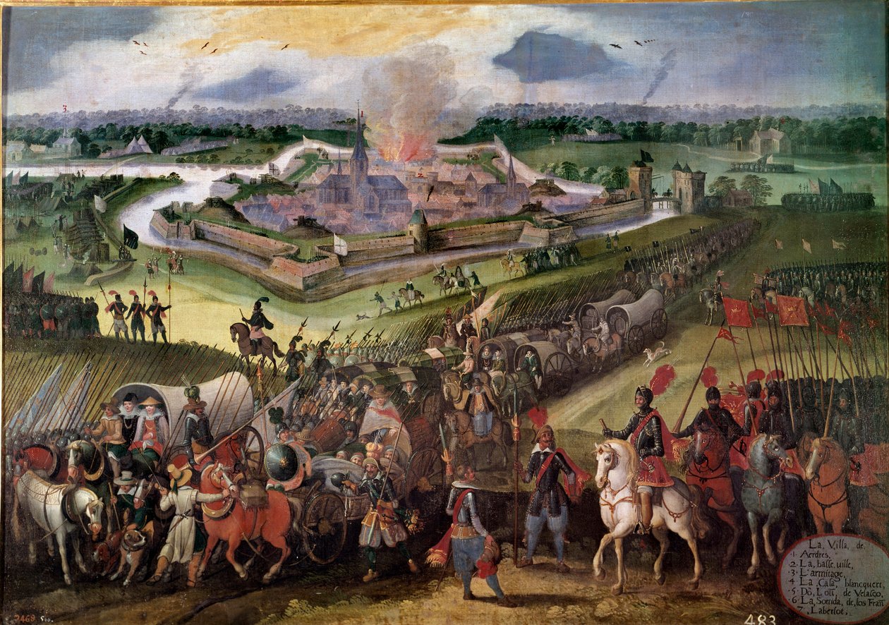 War against the Netherlands: View of the city of Ardres: Archduke Albert of Austria seized the city in 1596. Painting of the Flemish School of the 17th century. Real Monasterio de El Escorial, El Escorial, Spain by Flemish School