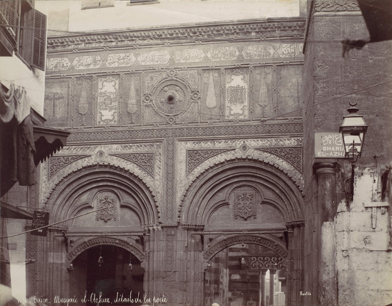Cairo. Mosque el-Arhar, details of the door by Félix Bonfils