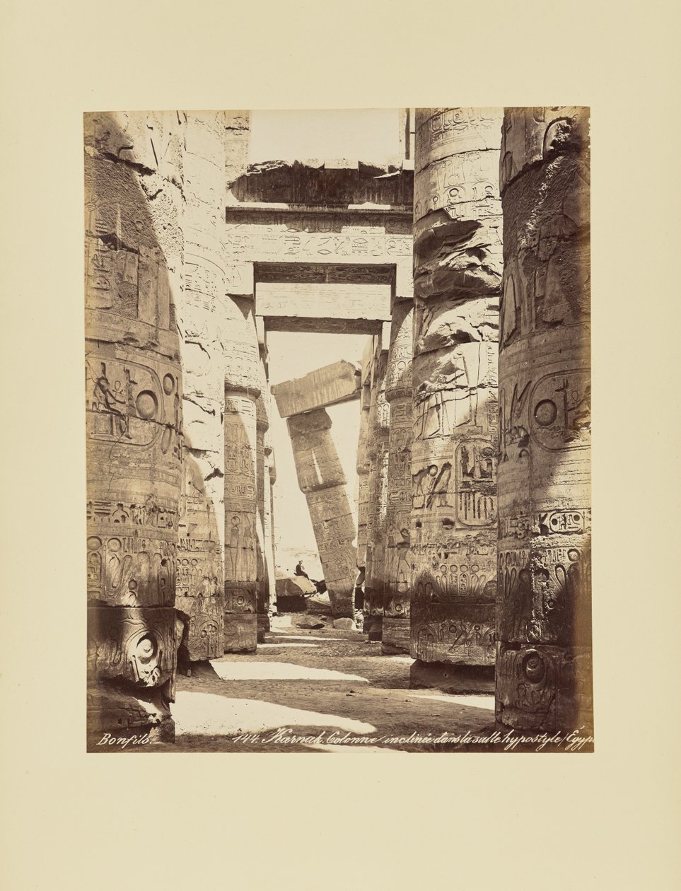 Karnak. Inclined Column in the Hypostyle Hall, Egypt by Félix Bonfils