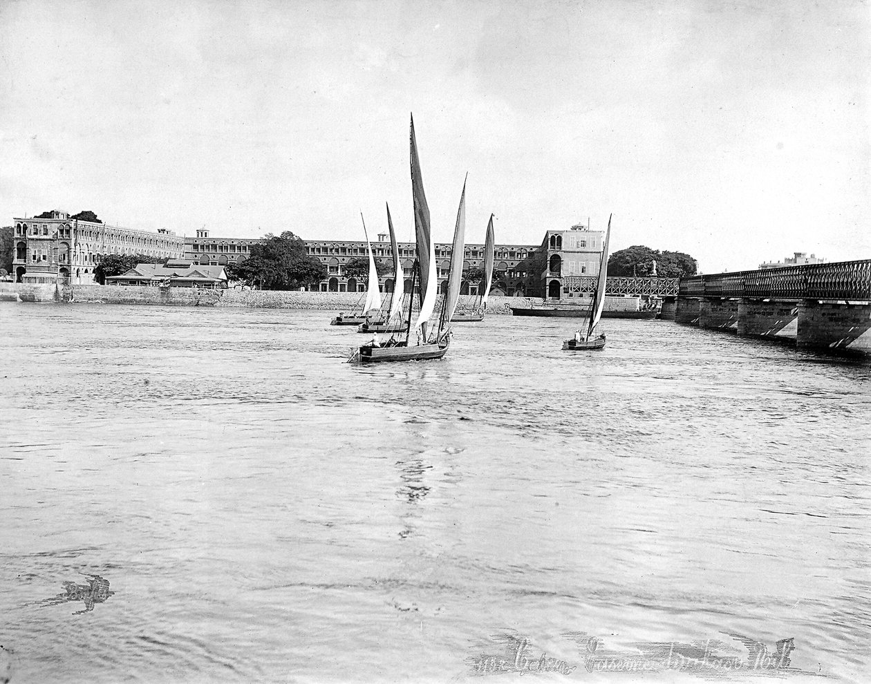 View of the barracks overlooking the Nile near the Kasr bridge, Cairo, Egypt by Félix Bonfils